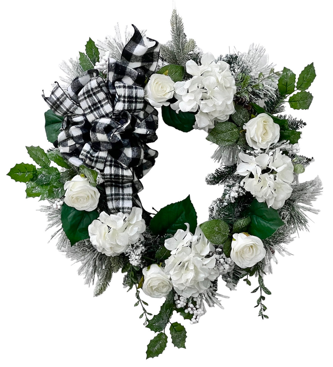 Cream Hydrangea Silk Floral Winter Transitional Wreath/Trans141
