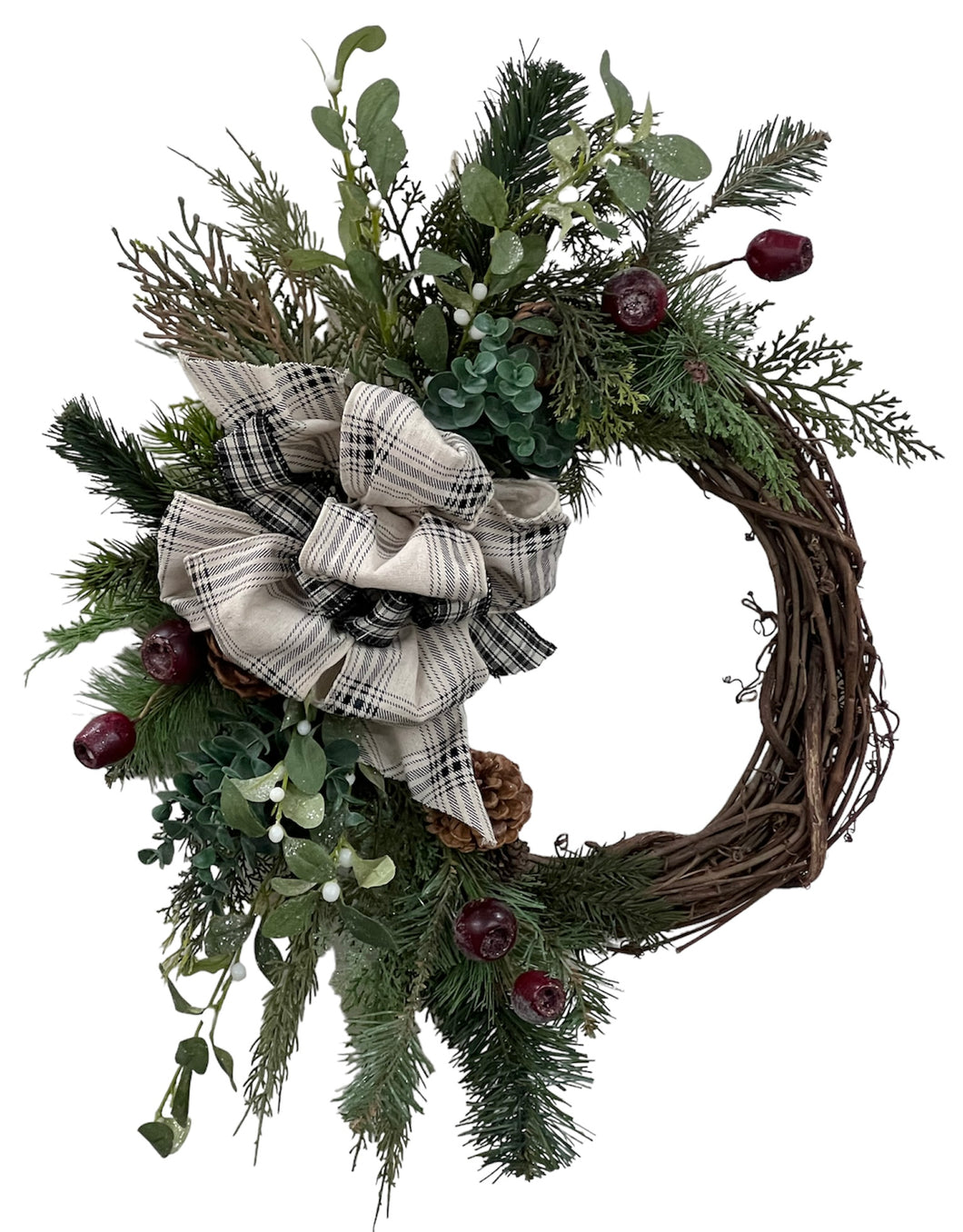 Mixed Pine Silk Floral Petite Winter Transitional Crescent Wreath/Trans143