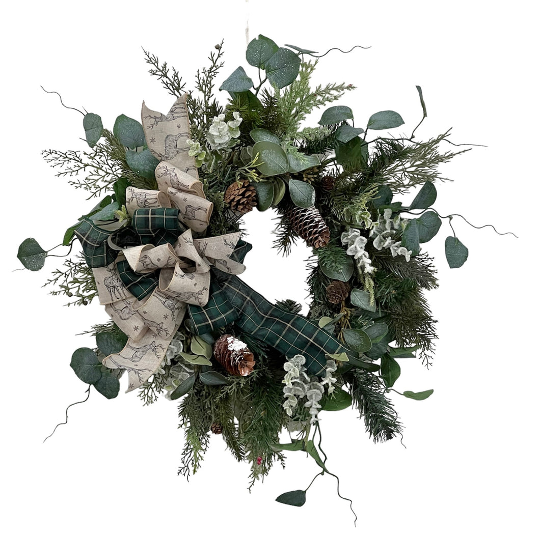 Mixed Pine and Eucalyptus Silk Floral Winter Transitional Wreath/Trans149