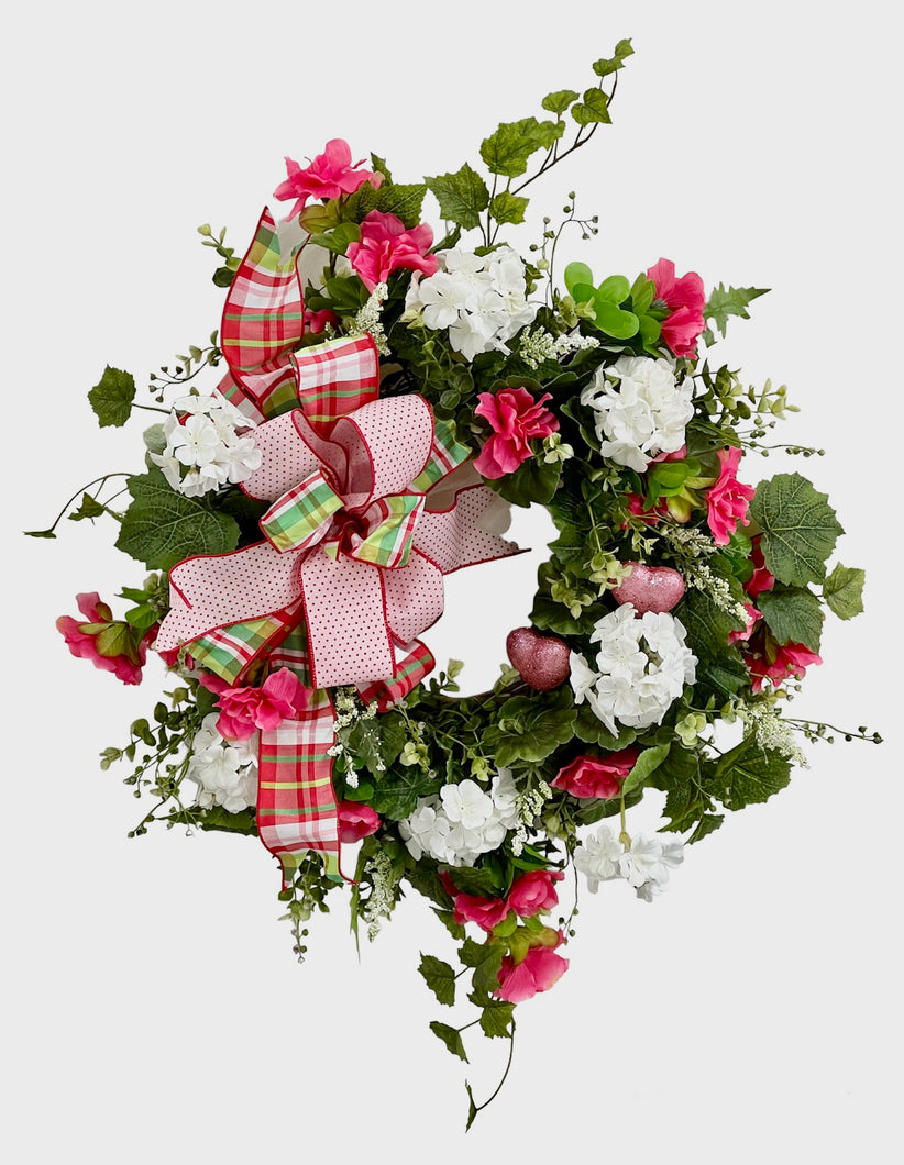 Watermelon and Cream Silk Floral Wreath/VER164