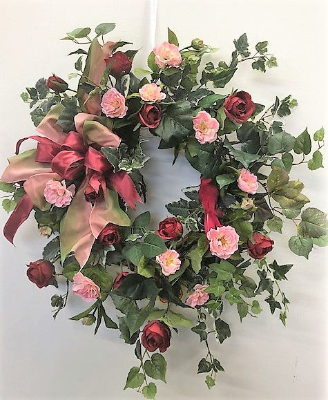 Red and Pink Silk Floral Valentine's Day Wreath/Val17 - April's Garden