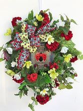 Red and Cream Silk Floral Spring Summer Lady Bug Wreath/Ver115 - April's Garden Wreath