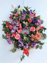 Coral and Purple Silk Floral Spring Summer Wreath/Ver125 - April's Garden Wreath