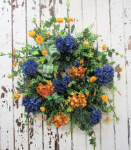Navy Blue and Orange Silk Floral Late Summer Early Fall Wreath/VER49 - April's Garden