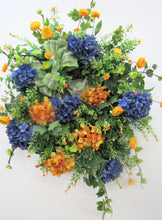 Navy Blue and Orange Silk Floral Late Summer Early Fall Wreath/VER49 - April's Garden