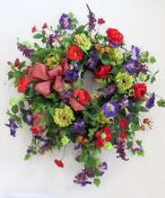 Red, Purple and Lime Silk Floral Late Summer Early Fall Wreath/Ver50 - April's Garden Wreath