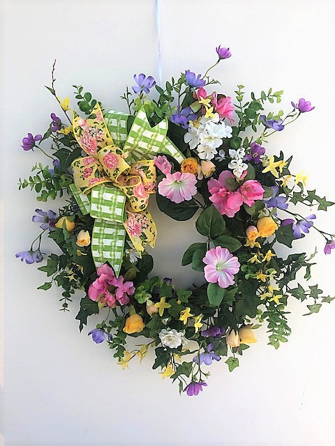Pink, Yellow and Purple Silk Floral Spring Summer Wreath/Ver87 - April's Garden Wreath