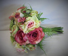 Pink, Green and Cream Silk Floral Bridal Bouquet /BB01 - April's Garden Wreath