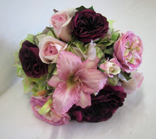 Burgundy, Pink and Mauve Silk Floral Bridal Bouquet/BB02 - April's Garden Wreath