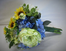 Blue, Cream and Gold Sunflower Silk Floral Bridal Bouquet/BB05 - April's Garden Wreath