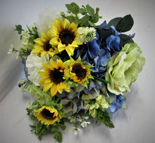 Blue, Cream and Gold Sunflower Silk Floral Bridal Bouquet/BB05 - April's Garden Wreath