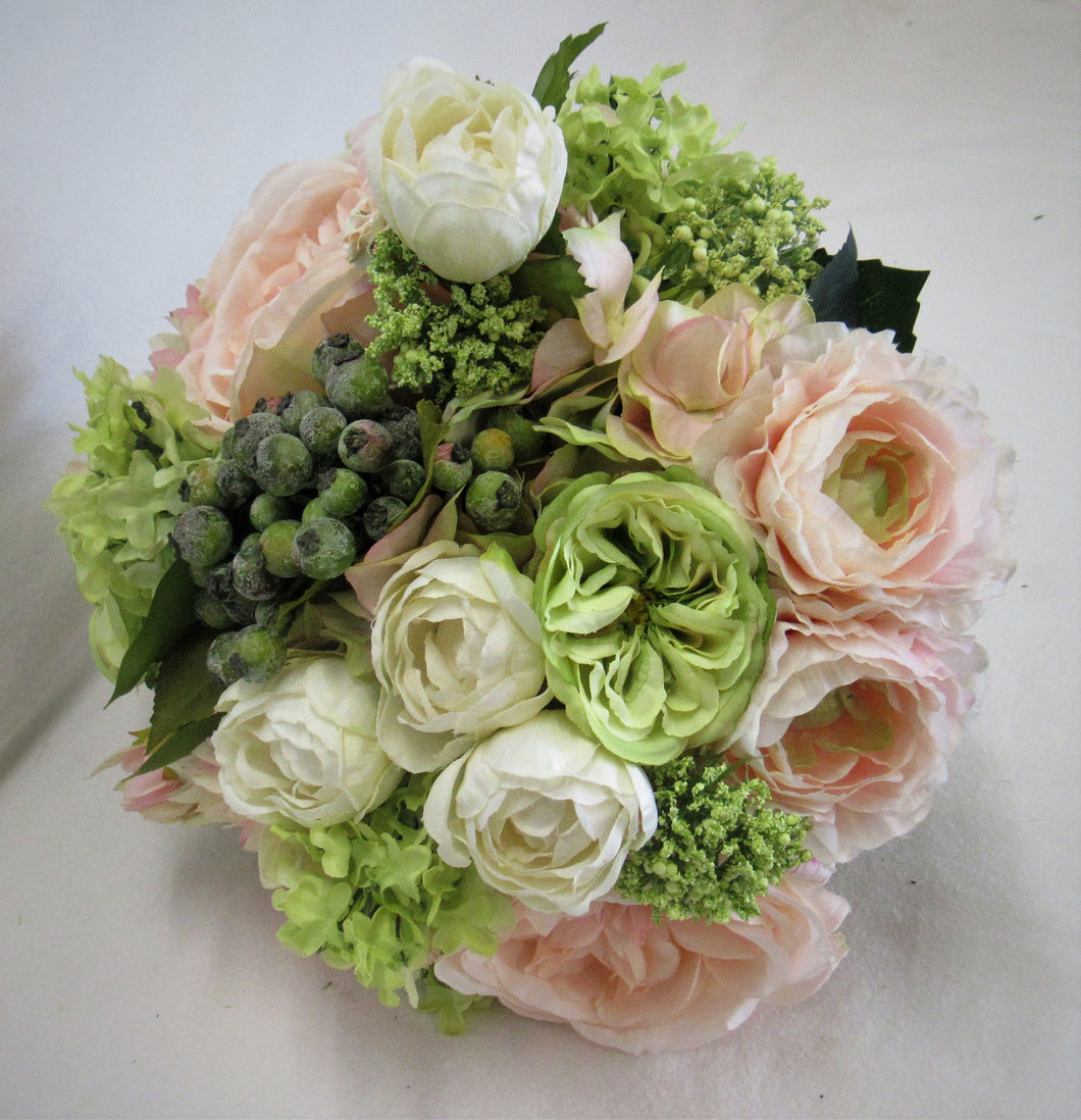 Light Pink, Green and Cream Silk Floral Bridal Bouquet/BB10 - April's Garden Wreath