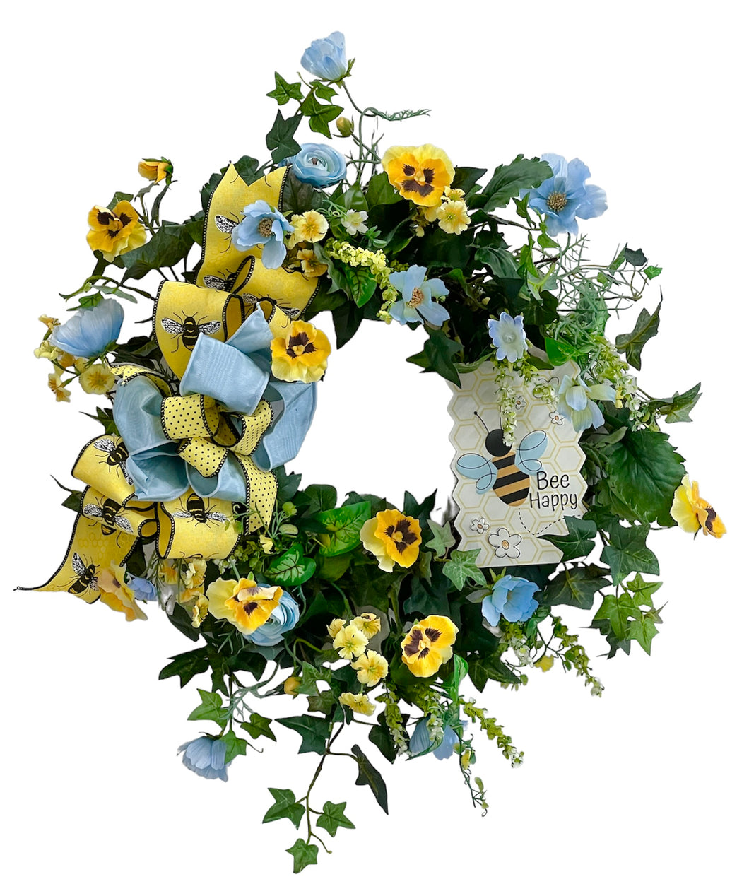 Blue and Yellow Silk Floral Wreath with 