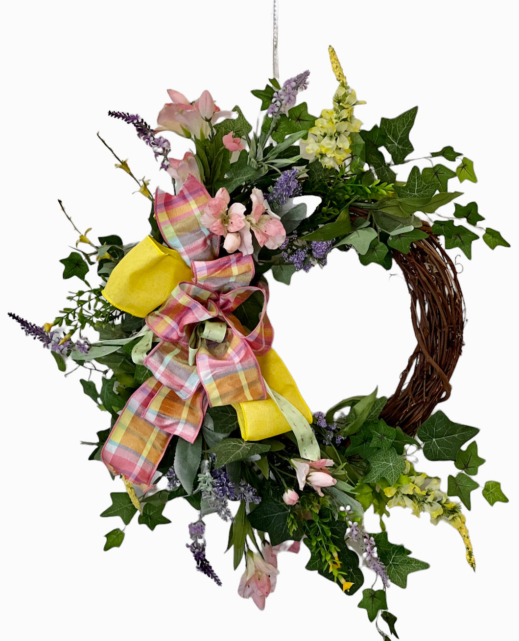 Pink and Yellow Silk Floral Petite Spring Crescent Wreath/Eng285