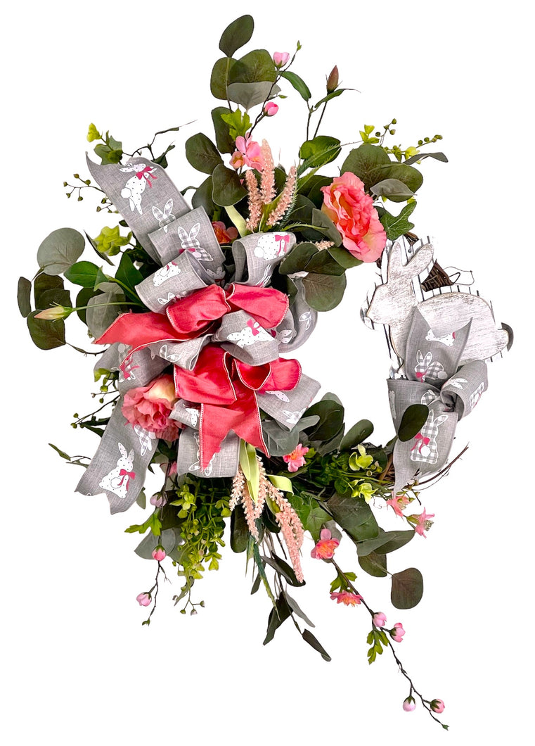 Coral Garden Flowers and Bunny Wreath/ENG319