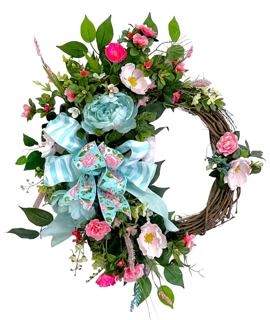 Aqua and Pink Spring Wreath/ENG325