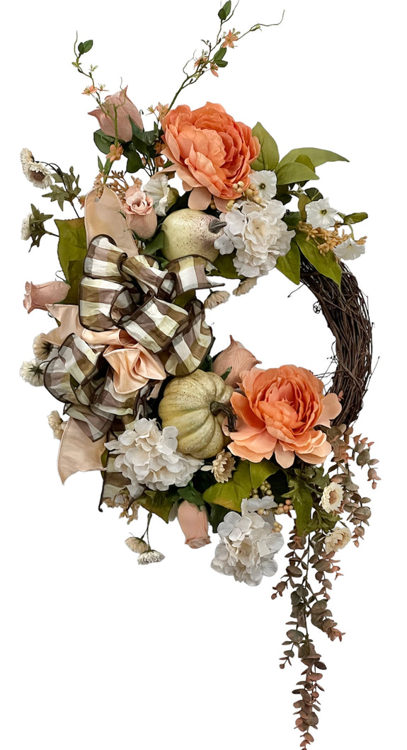 Fall Crescent Wreath with Peonies and Hydrangeas/Harv273