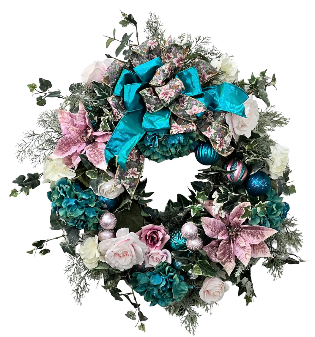 Teal and Rose Holiday Wreath/HOL105