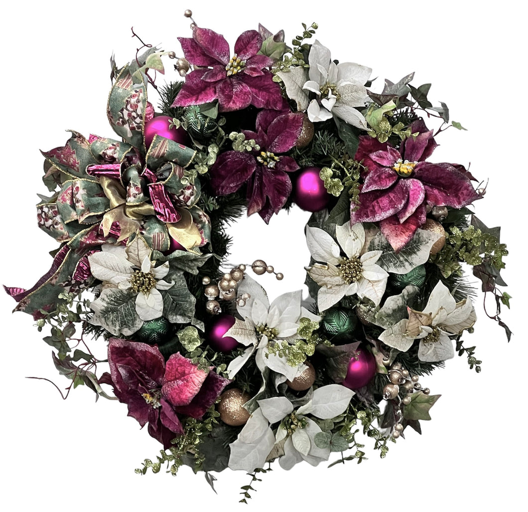 Burgundy, Cream Poinsettia Holiday Wreath/Hol108