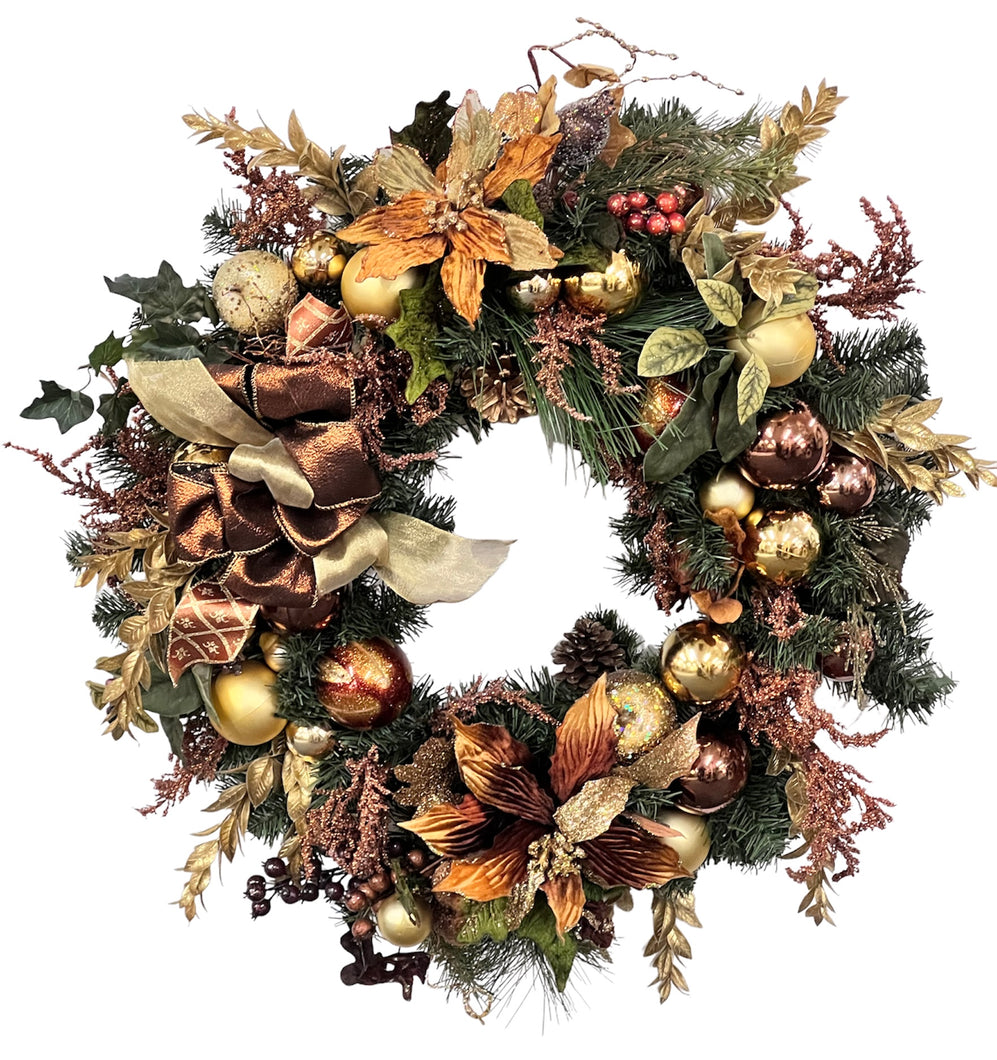 Topaz and Gold Silk Floral Winter Wreath with Sequence Fruit/HOL131