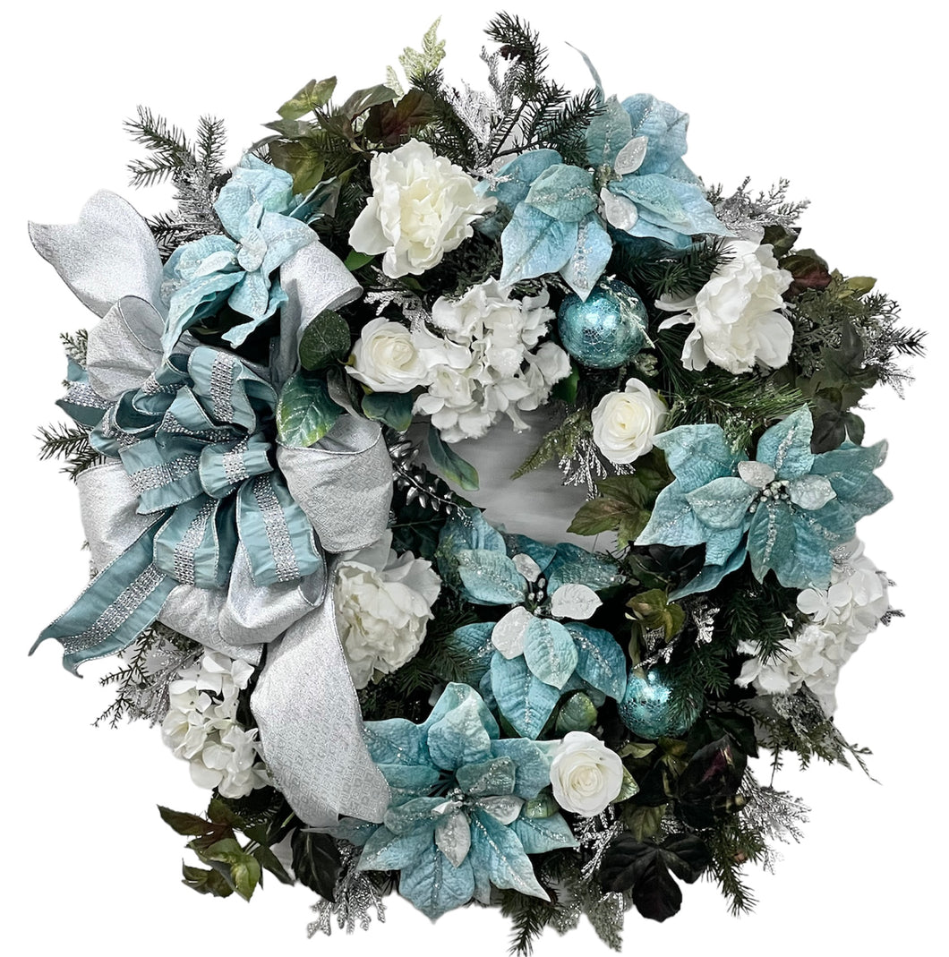 White and Aqua Holiday Wreath/Hol13