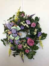 Mauve, Lavender and Yellow Silk Floral Spring Rose Wreath/ENG16 - April's Garden Wreath