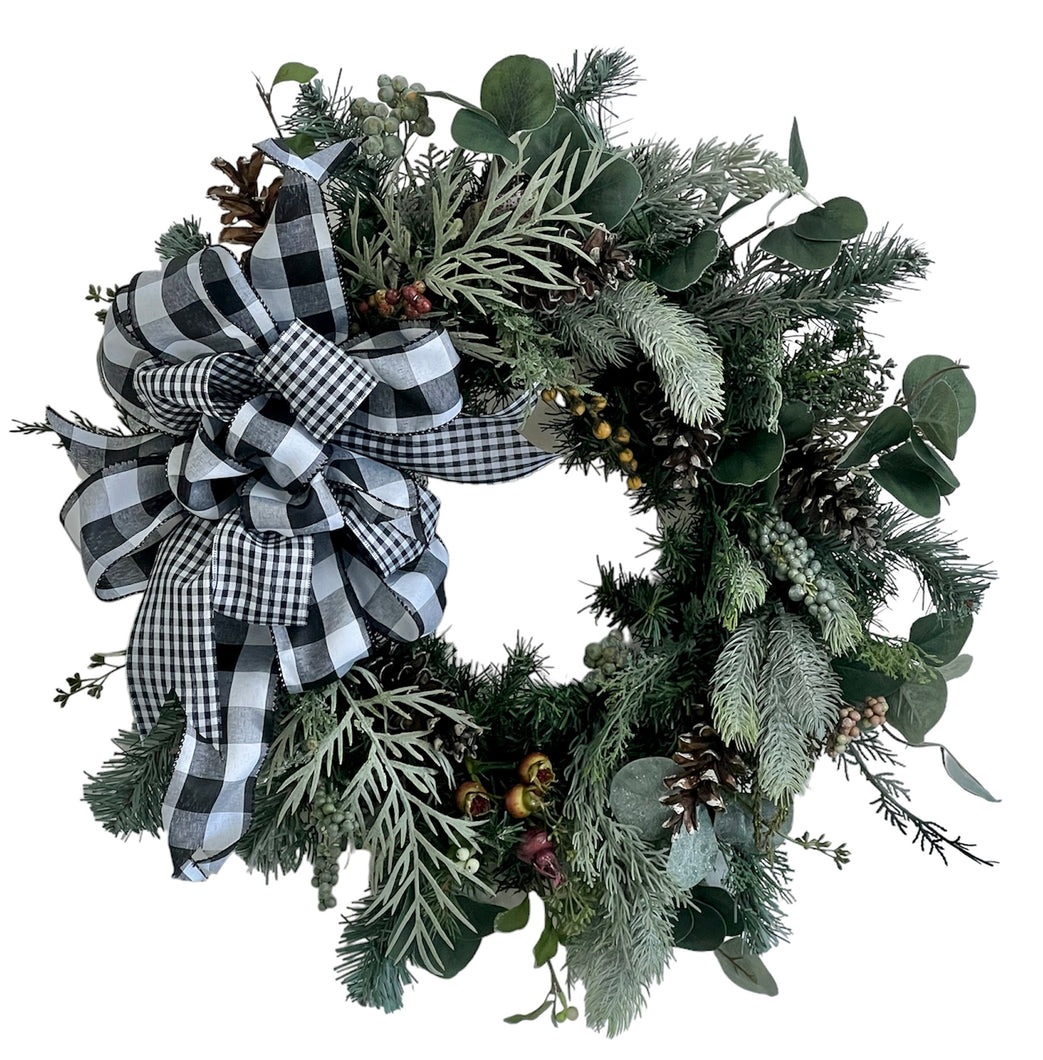 Mixed Winter Greens, Pinecones and Rose Hip Winter Transitional Wreath/Trans158