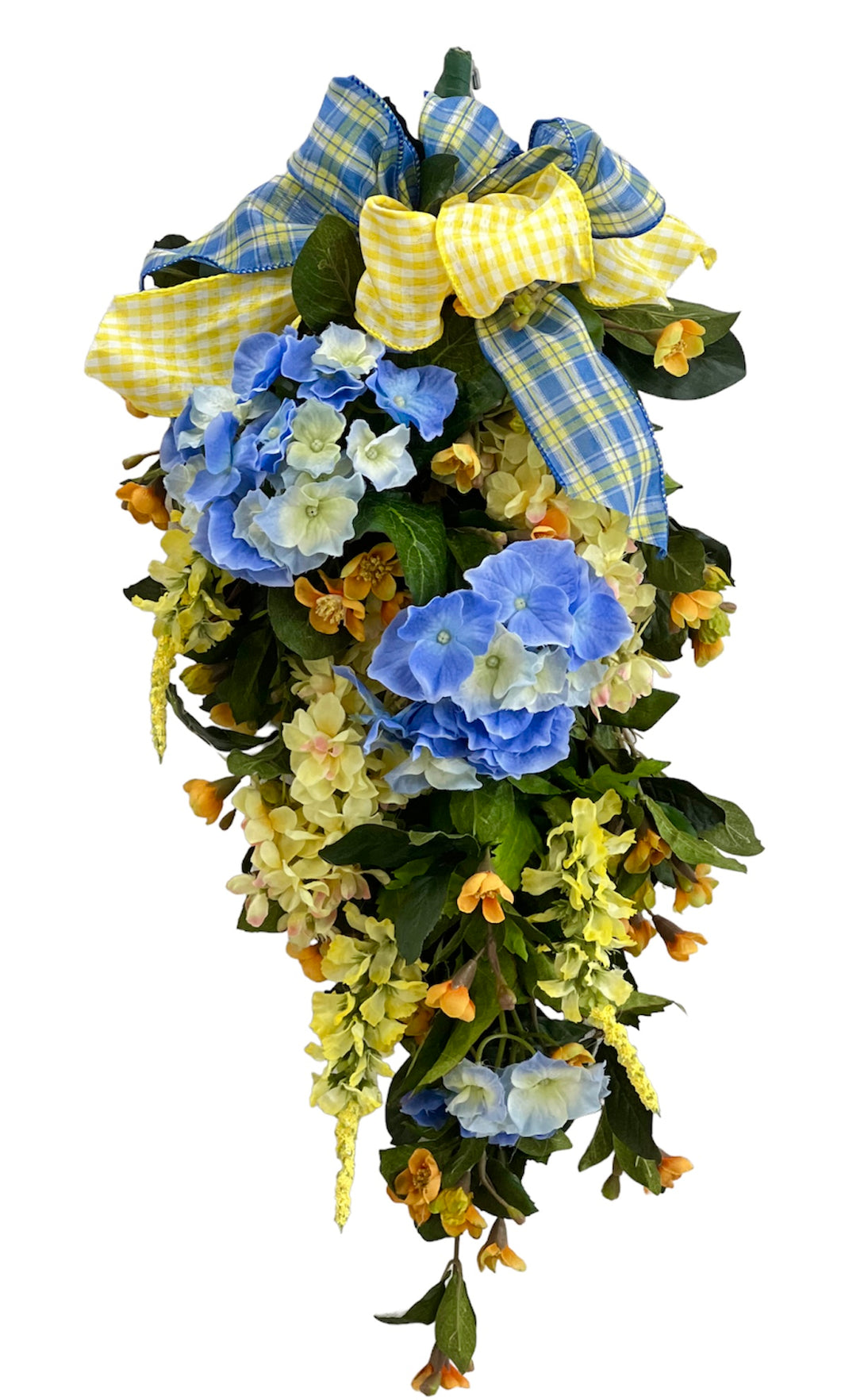 Blue and Yellow Silk Floral Summer Swag with Hydrangeas/Ver137