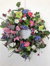 Cream, Green, Blue and Pink Silk Floral Summer Wreath/Ver85 - April's Garden Wreath