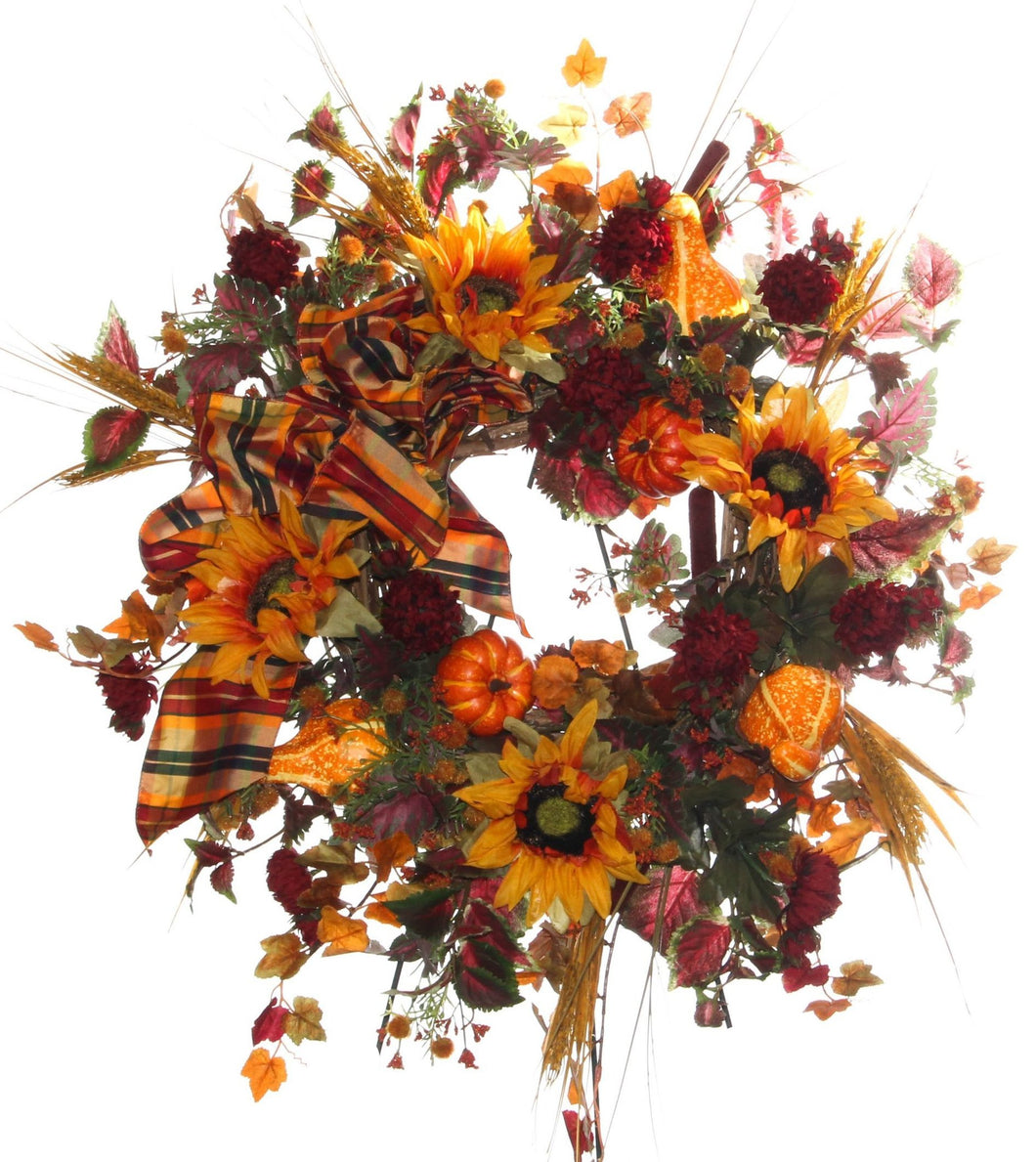 Yellow, Orange and Burgundy Fall Wreath/HARV04 - April's Garden